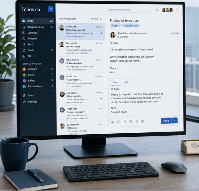 Inbox workspace displayed on a desktop monitor